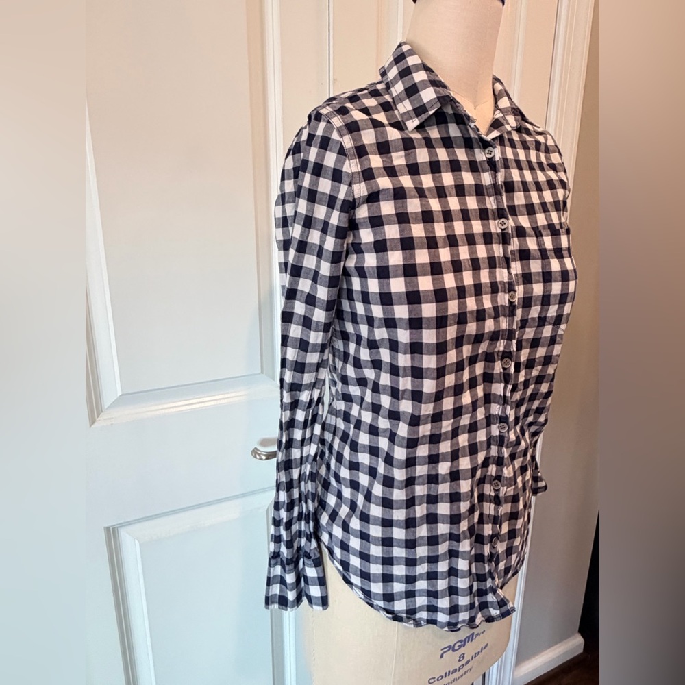 J.Crew Boy Fit Gingham Button Down Shirt XS Navy White Cotton - Picture 4 of 10
